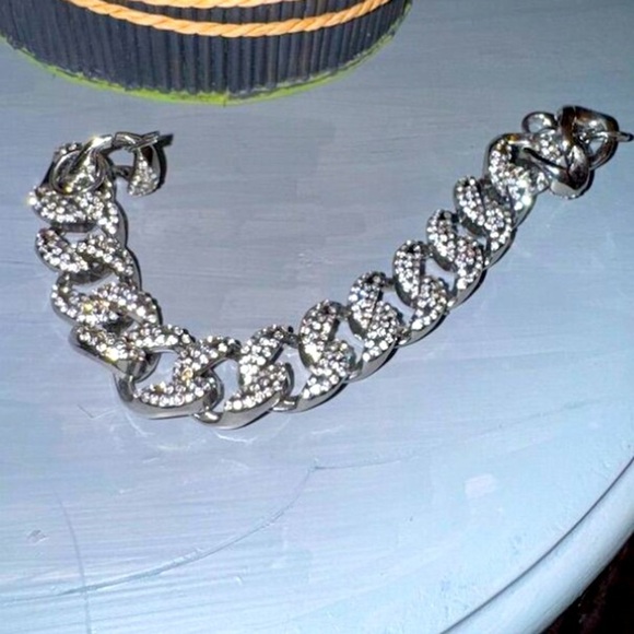 ICED OUT Silver Pave Stones Miami Cuban Link Statement bracelet 19” - Picture 9 of 10